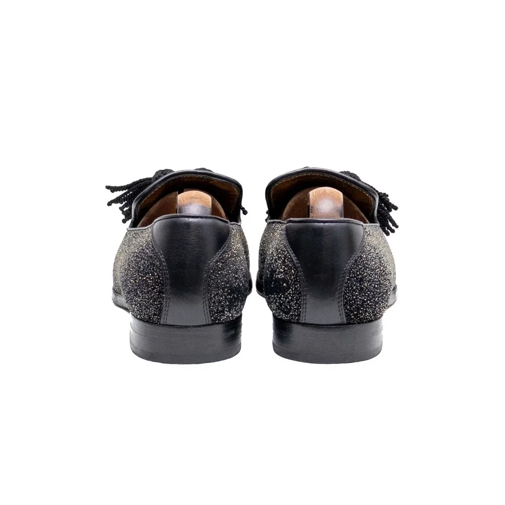 Jimmy Choo‎ Men's Foxley Black & Gold Glitter Tassel Loafers Size EU 40.5 / US 8